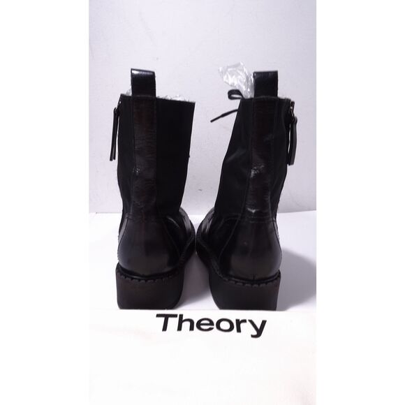 Theory Women's Laced Boot Combat Nylon Leather Booites Black NIB 598 Sz 40 - Picture 10 of 16